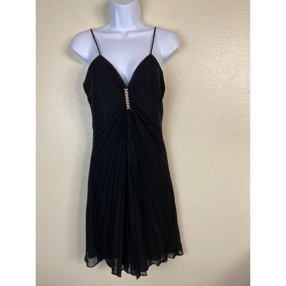 Onyx Nite Black Pleated Spaghetti Strap Mini Dress Size 8 Glam‎ Prom Home Coming
